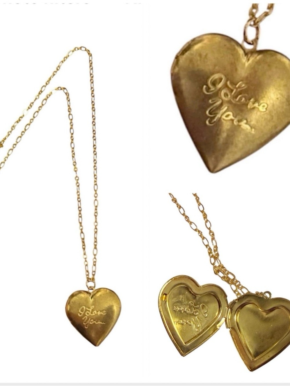 Vintage Oversized I Love You Heart Locket Pendant Necklace, Functional Locket